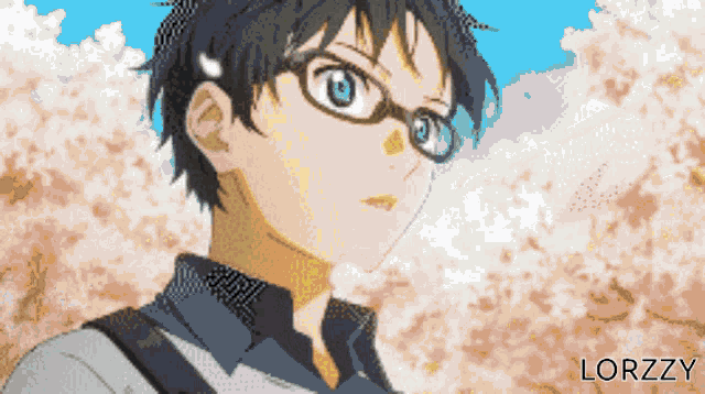 a pixel art of a boy wearing glasses and the name lorzzy