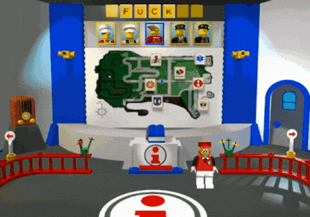 a room with a map and a sign that says fuck on it