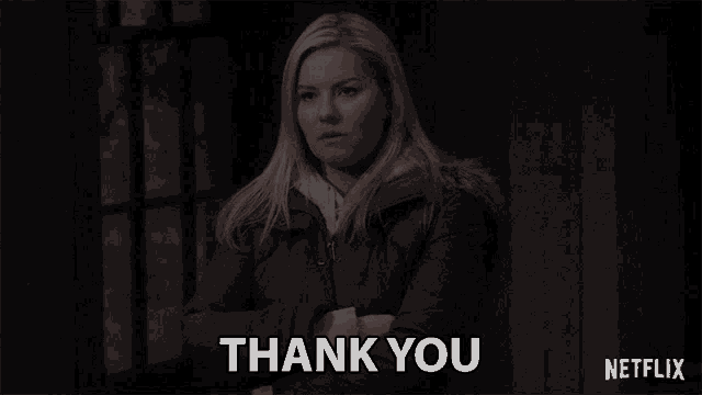 a woman in a jacket says thank you in a netflix ad