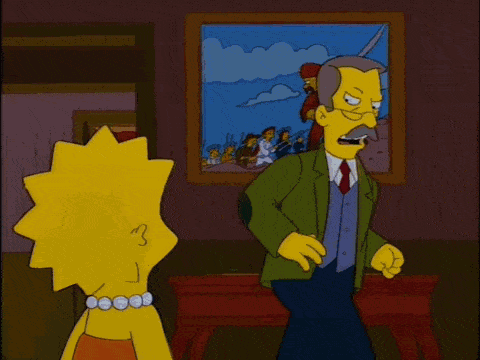 a cartoon of lisa simpson standing next to a sign that says " the small "