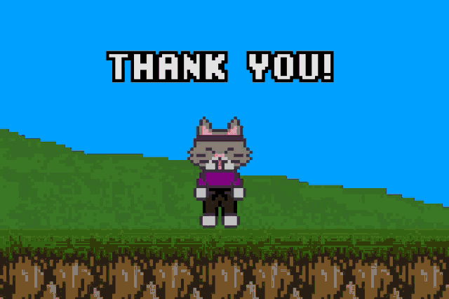 a pixel art of a cat with the words thank you