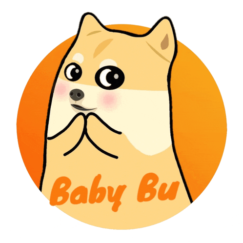 a cartoon dog with the words baby bu on it