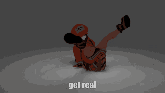 a cartoon character is laying on its back with the words get real behind it