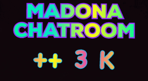 a neon sign that says madona chatroom + 3k on a black background