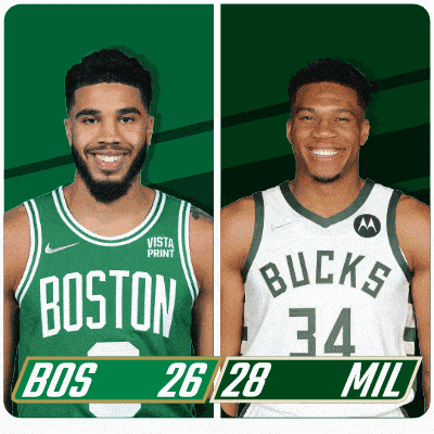 two basketball players from the boston celtics and the bucks are shown