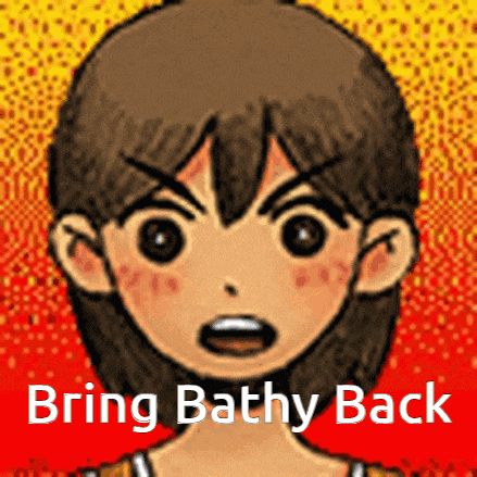 a picture of a girl with the words bring bathy back