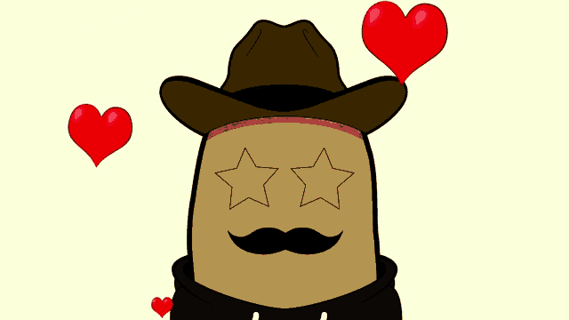 a cartoon of a potato with a cowboy hat and mustache