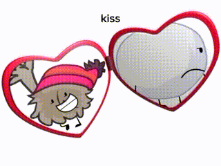 a cartoon character is kissing another cartoon character in a heart shaped box