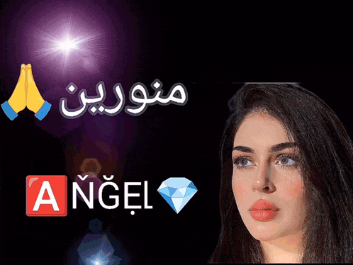 a woman stands in front of a sign that says angel and a diamond