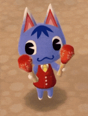 a blue cat with red boxing gloves is surrounded by the words welcome and bestie bo