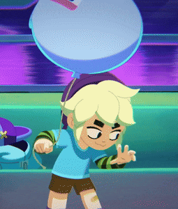 a cartoon character holding a balloon on his head