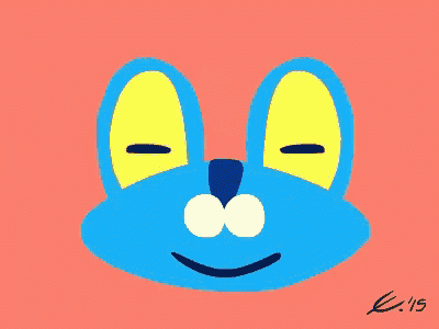 a drawing of a blue monster with yellow wings and a blue hat on a pink background with k. 15 written below it