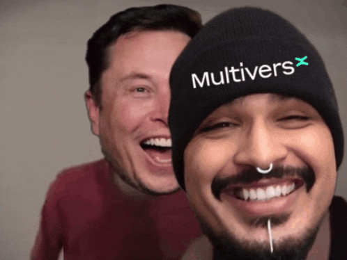 a man wearing a hat that says multivers x on it