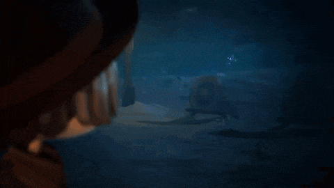 a cartoon character is peeking out from behind a wall with a neon speech bubble that says `` hello '' .
