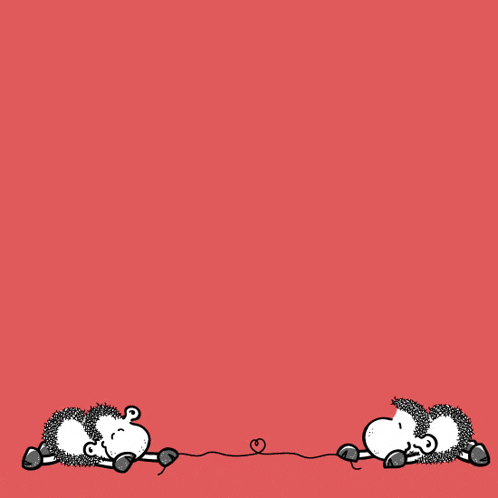a couple of hedgehogs kissing with hearts coming out of them