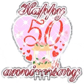 a happy 50th anniversary greeting card with a heart and hearts