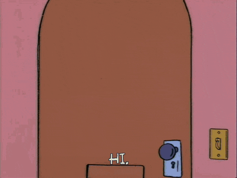 a cartoon of a hand reaching out of a hole in a door with the words hi written on the floor