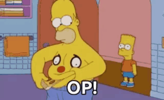 bart simpson is standing next to homer simpson in a bathroom and says op !