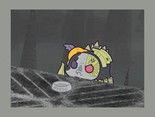 a cartoon drawing of a monster with a bowl of food that says ' a ' on it