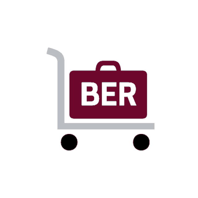 an icon of a suitcase with the word ber written on it