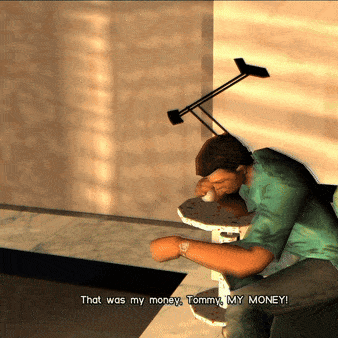 a man in a video game says " that was my money "