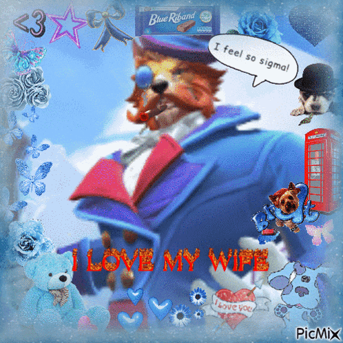 a picture of a man with a speech bubble that says i love my wife
