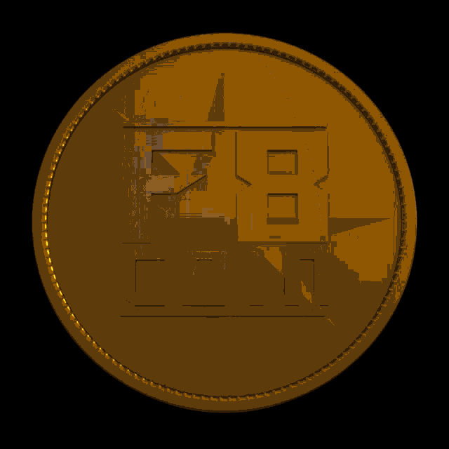 a gold coin with the letters fe and lum on it