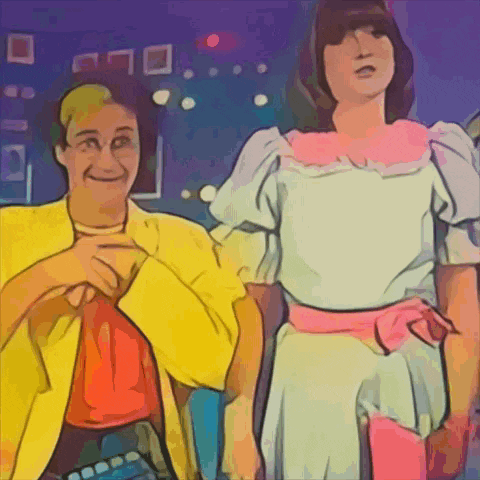 a man in a yellow jacket and a girl in a white dress are standing next to each other
