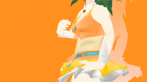 a cartoon girl with green hair is wearing headphones and an orange outfit