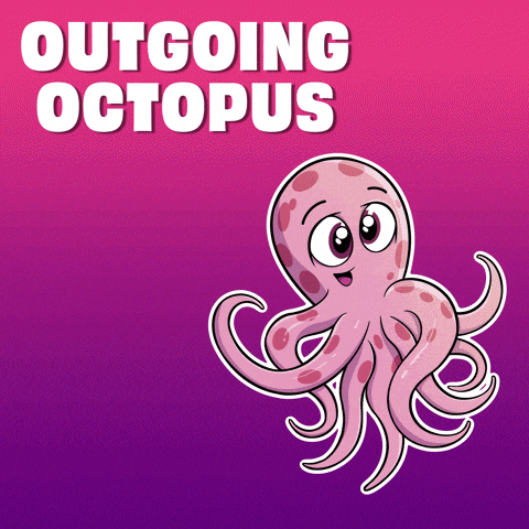 a cartoon octopus on a purple background with the words outgoing octopus above it