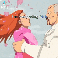 a man is holding a woman in his arms and says `` i am conquering it '' in a cartoon .