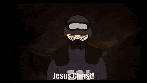 a cartoon of jesus standing next to a police officer with the words you 're supposed to be dead