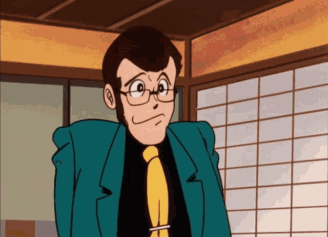 a cartoon character wearing glasses and a tie