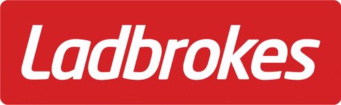a red sign with the word ladbrokes in white letters