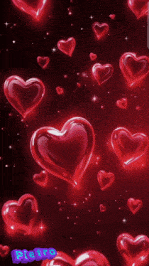 a bunch of red hearts on a black background with the word piano on the bottom right