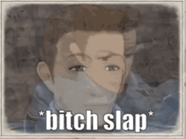 a picture of a man with the words " bitch slap " on the bottom