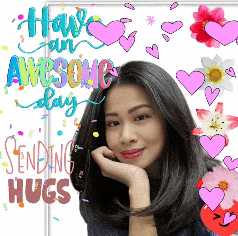 a picture of a woman with the words have an awesome day and sending hugs
