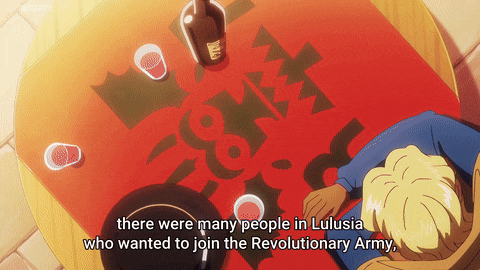 a man laying on a table with the words " there were many people in lulusia who wanted to join the revolutionary army " below him