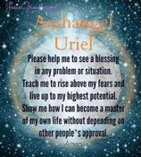 a picture of a prayer for archangel uriel with a blue background