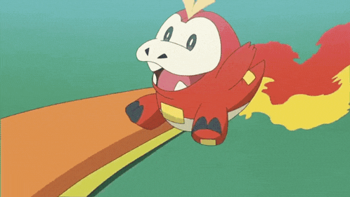 a red and white cartoon character with a yellow stripe on its head