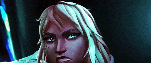 a close up of a woman 's face with white hair