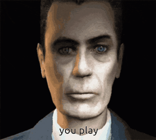 a close up of a man 's face with the words " you play " on the bottom