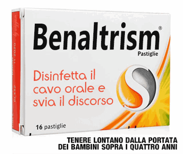a box of benaltrism pastiglie that says disinfetta il cavo orale e svia il discorso