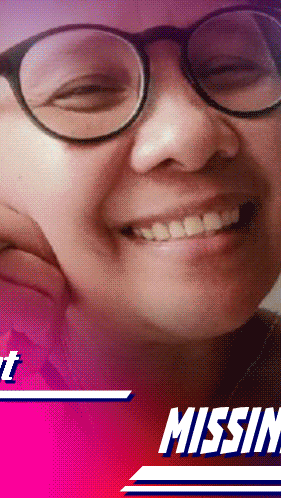 a close up of a person 's face with the word missing in the bottom right corner