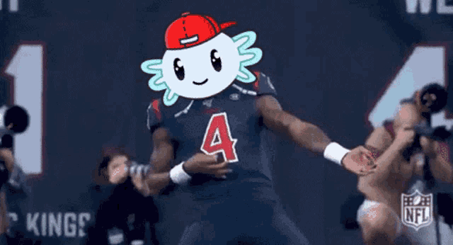 a cartoon axolotl wearing a texans jersey with the number 4 on it