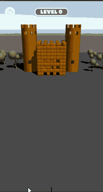 a screenshot of a video game shows a castle being destroyed at level 0
