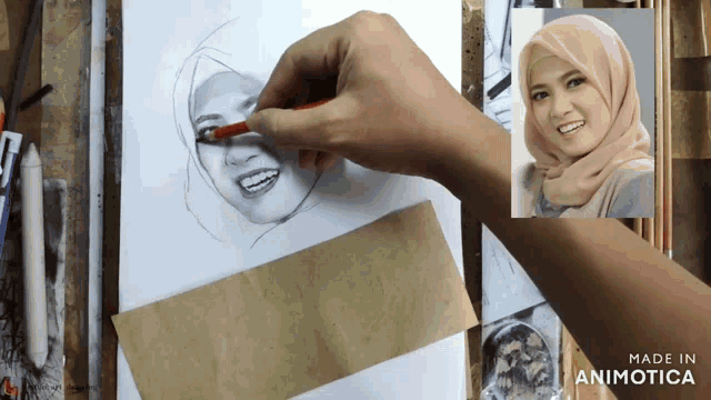 a drawing of a woman 's face is made in animatica