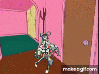 a cartoon drawing of a girl in a pink room with the words make a gif.com below her