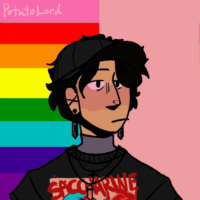 a drawing of a person wearing a shirt that says spacewarner