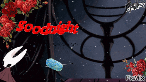 a picture of a spider with the words goodnight in red